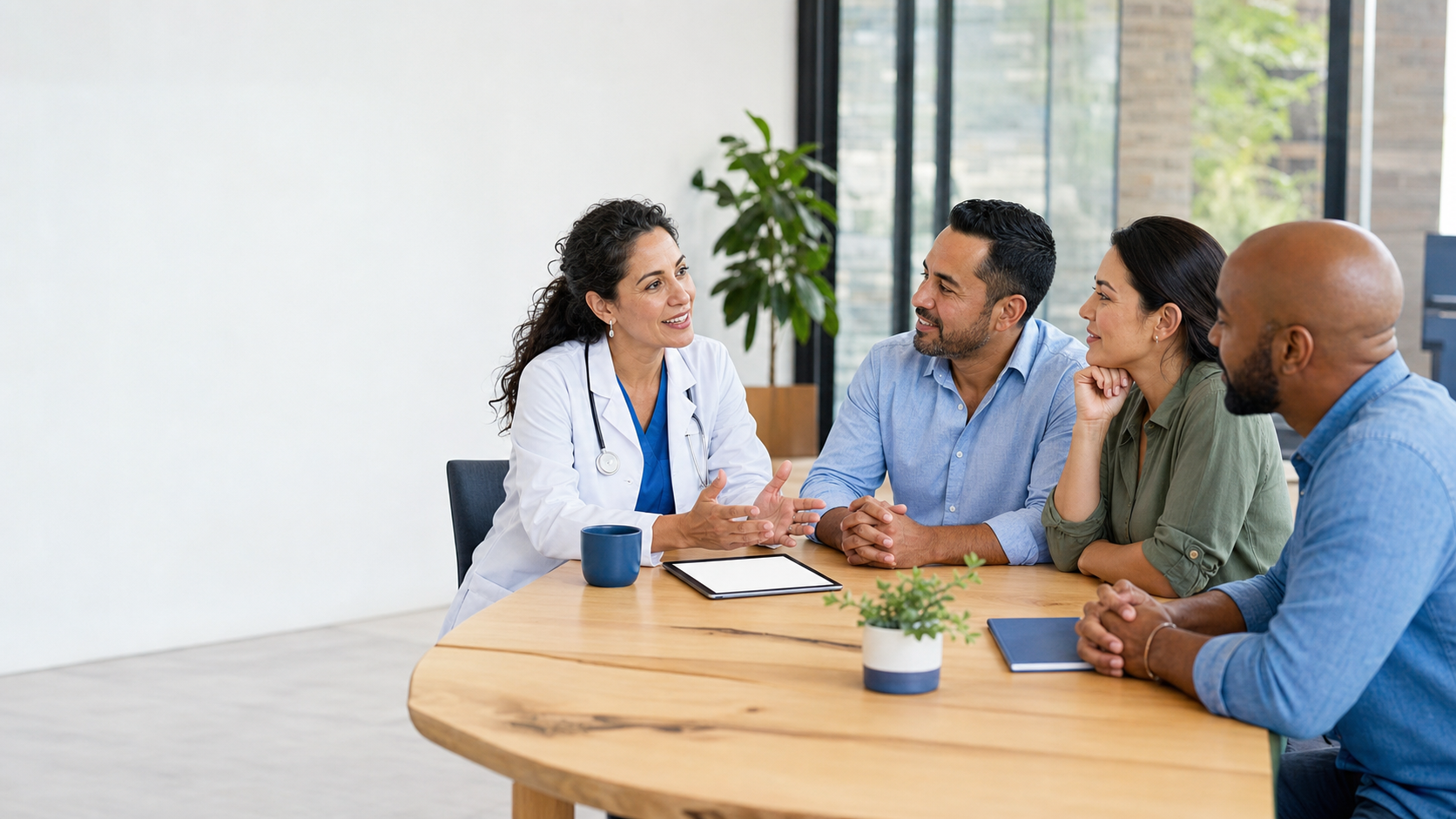 A diverse small-business team discussing a Direct Primary Care employee benefit