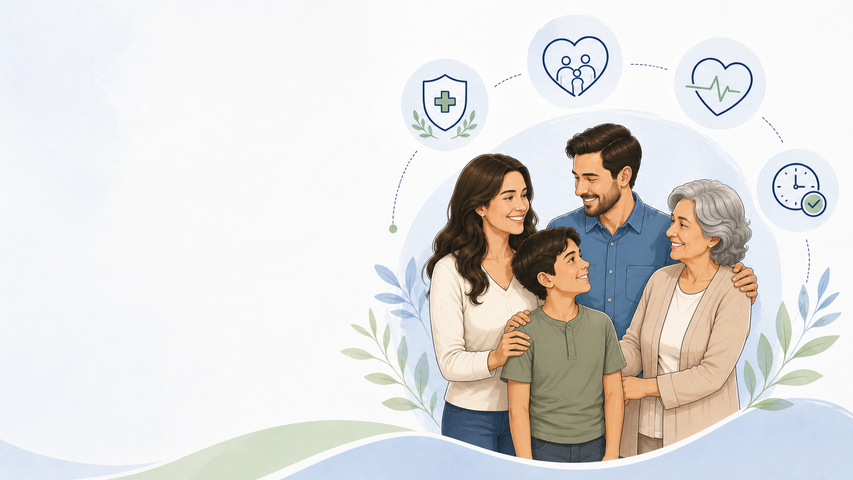 Multigenerational family representing preventive, family-centered, ongoing, and timely primary care services