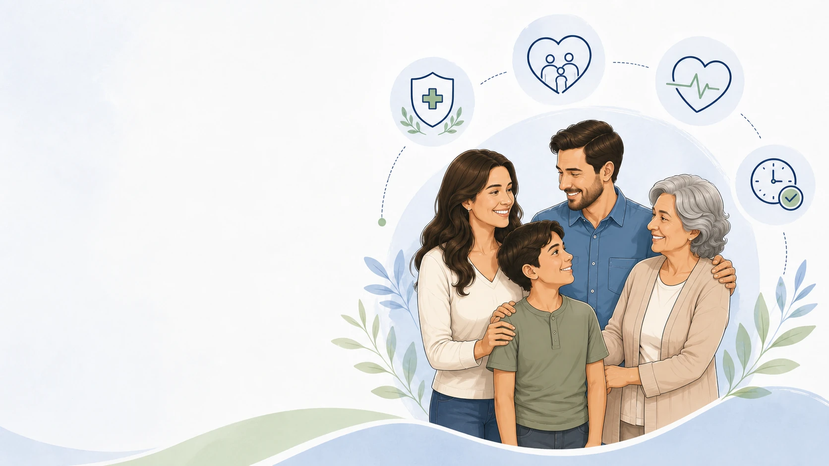Multigenerational family representing preventive, family-centered, ongoing, and timely primary care services
